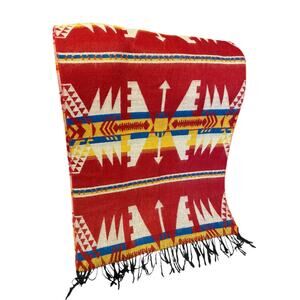 Vintage Aztec Scarf with Fringe Unisex Red Yellow Size in Pictures Decor